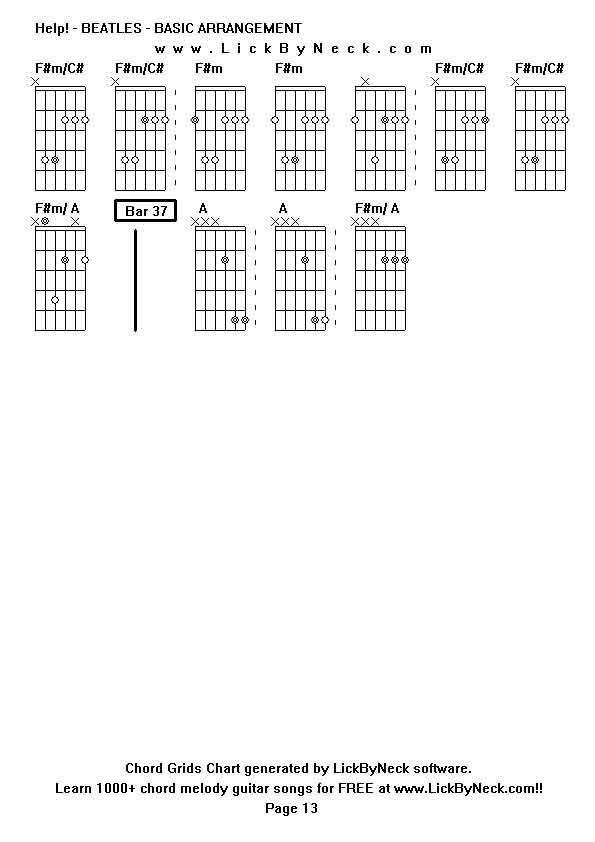 Chord Grids Chart of chord melody fingerstyle guitar song-Help! - BEATLES - BASIC ARRANGEMENT,generated by LickByNeck software.